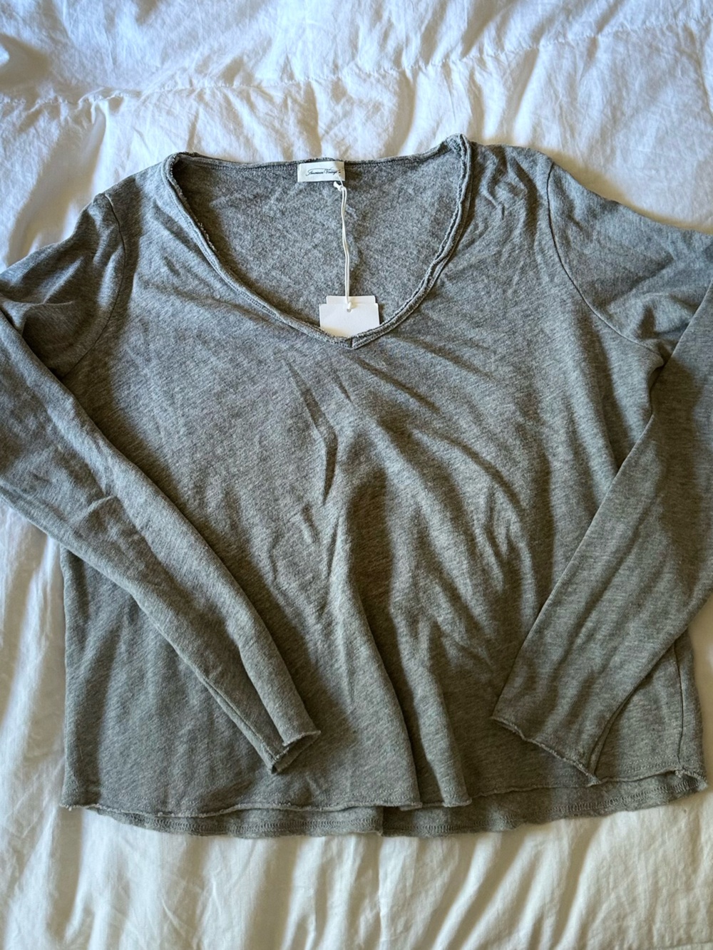 Women’s Gray V-Neck Long Sleeve Shirt